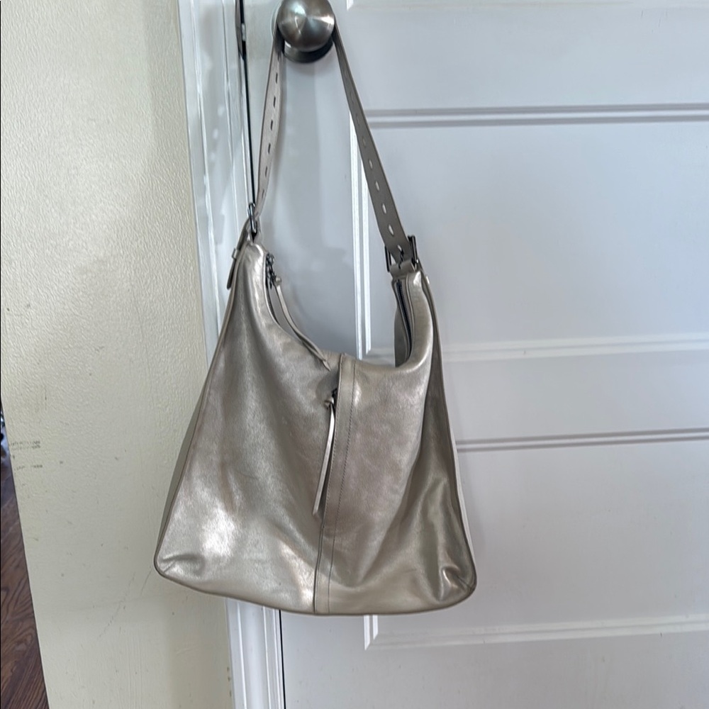 HOBO Silver Shoulder Bag with Metallic Finish